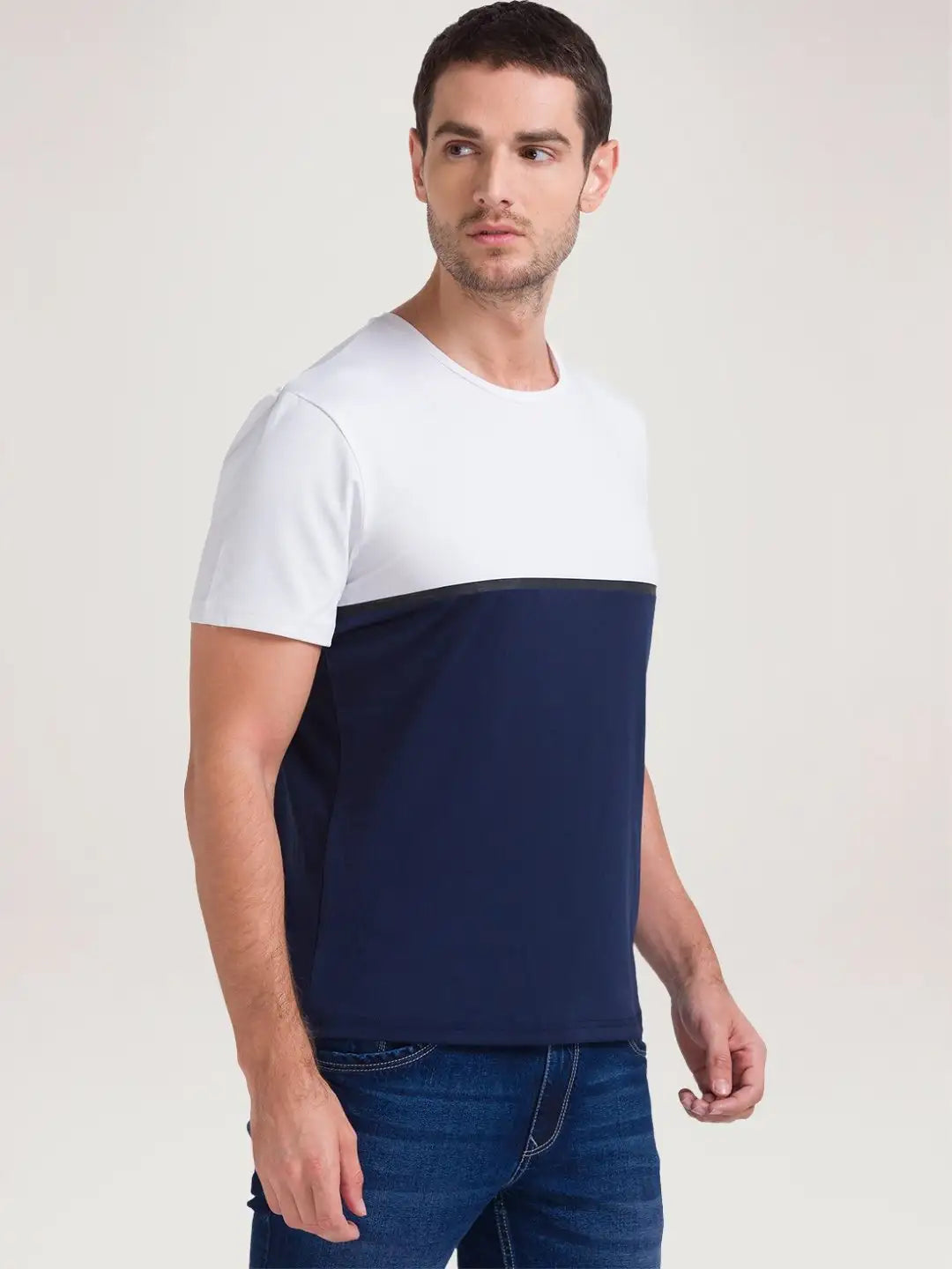 Parx Men Blue Solid Regular Fit Casual T-Shirt