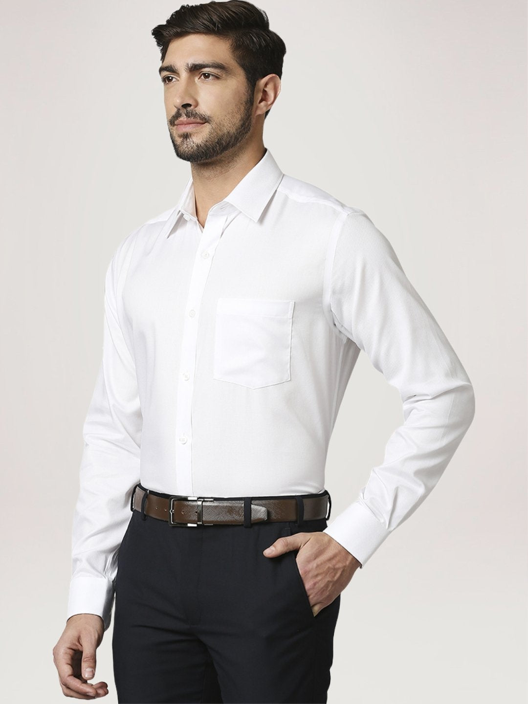 Park Avenue Men White Solid Regular Fit Work Shirt