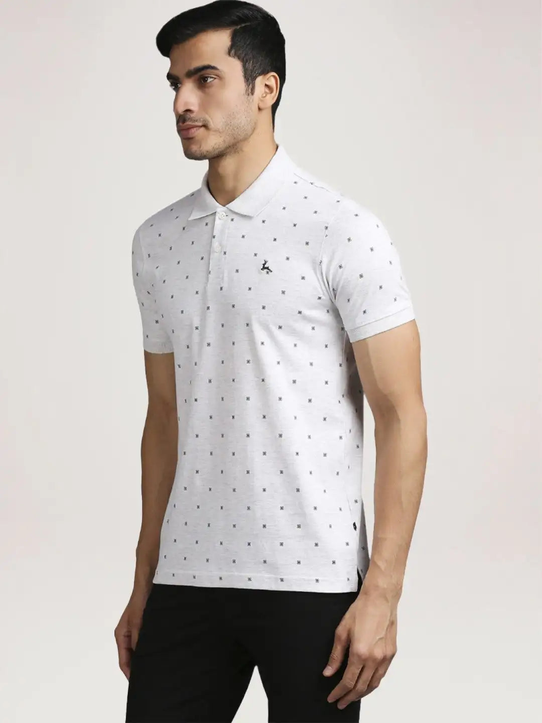 Parx Men Light Grey Printed Regular Fit Casual Polo