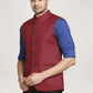 Colorplus Men Dark Red Solid Tailored Fit Party Bundi
