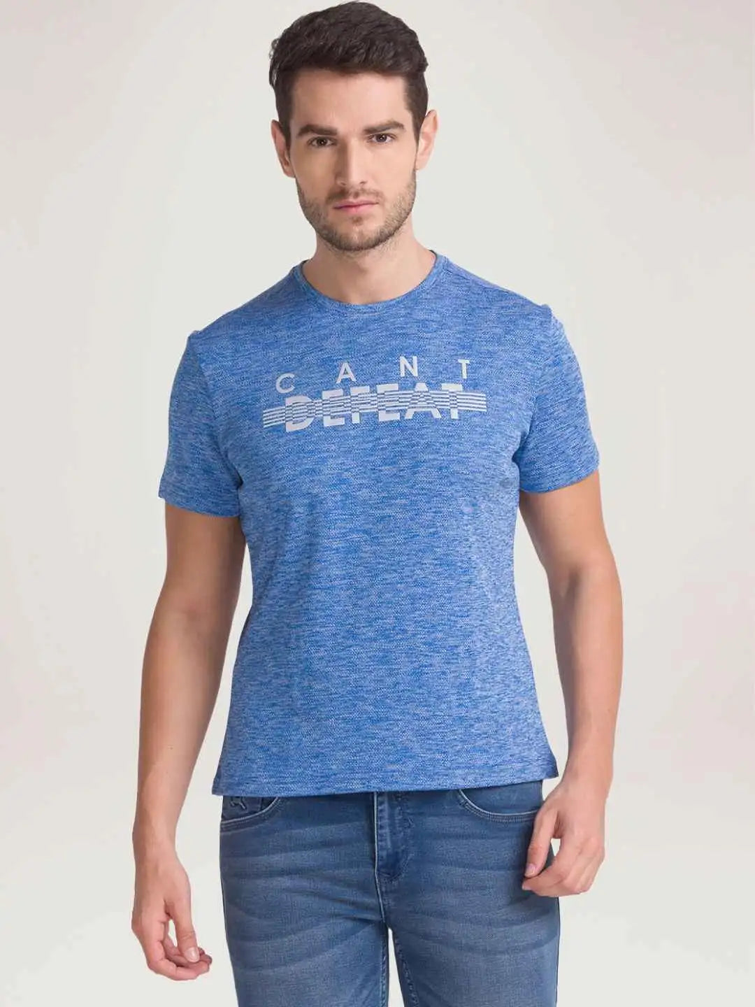 Parx Men Medium Blue Printed Regular Fit Casual T-Shirt