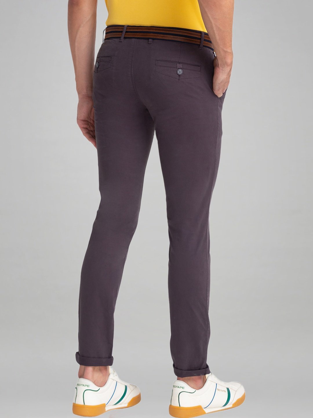 Parx Men Dark Grey Solid Tapered Fit Work chinos