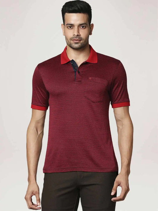 Raymond Men Dark Maroon Solid Regular Fit Casual T-Shirt