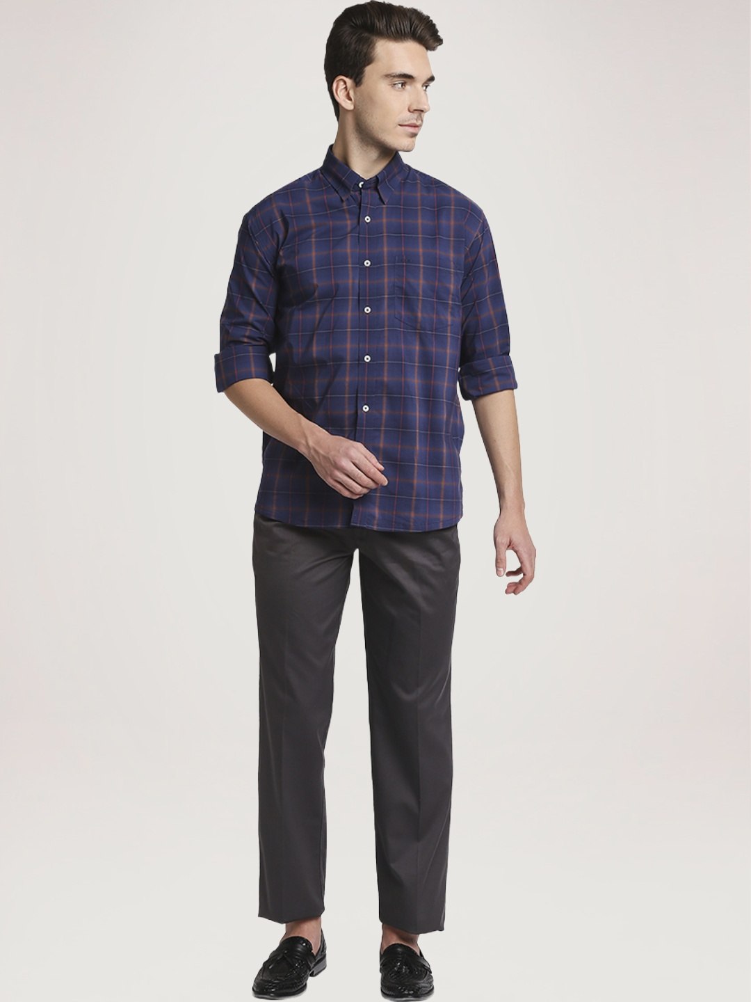 Colorplus Men Blue Checks Regular Fit Party Shirt