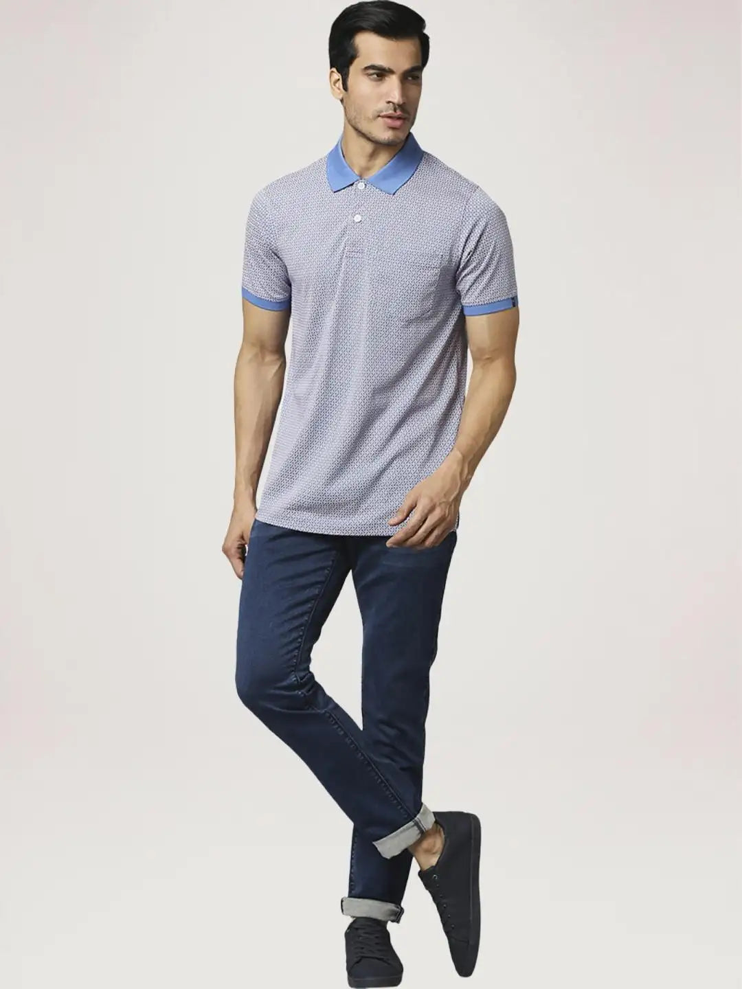 Raymond Men Medium Blue Printed Regular Fit Casual T-Shirt