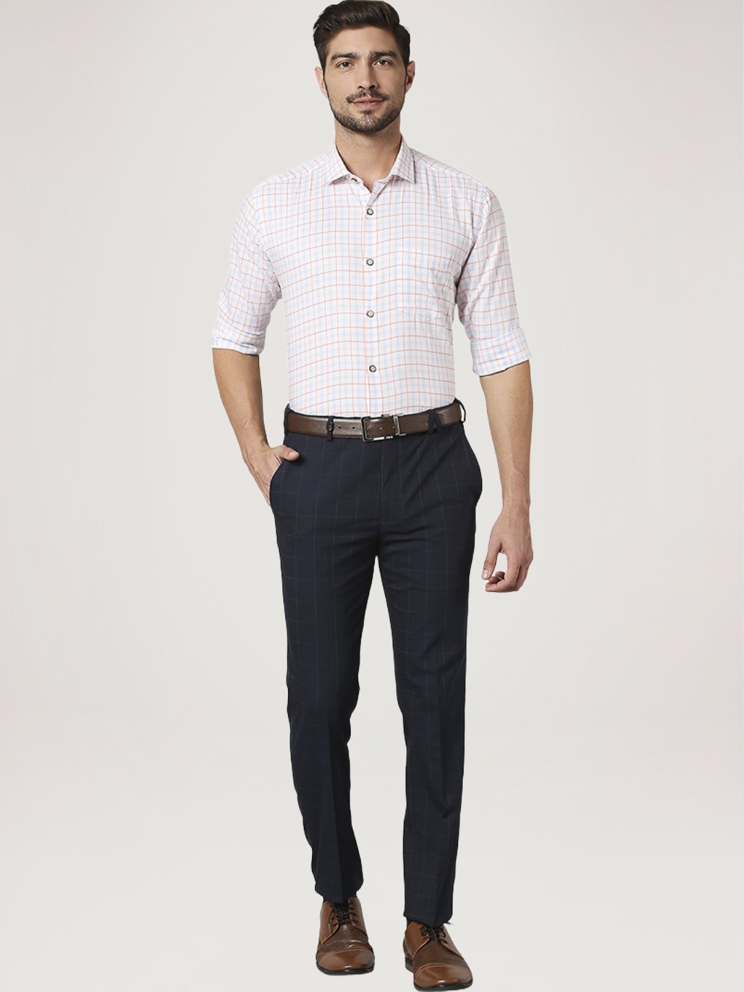 Park Avenue Men Medium Blue Checks Slim Fit Party Shirt