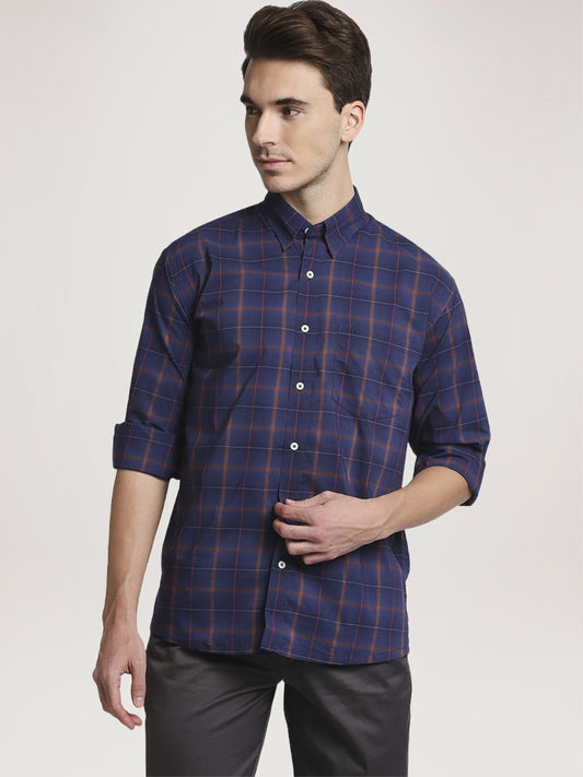 Colorplus Men Blue Checks Regular Fit Party Shirt