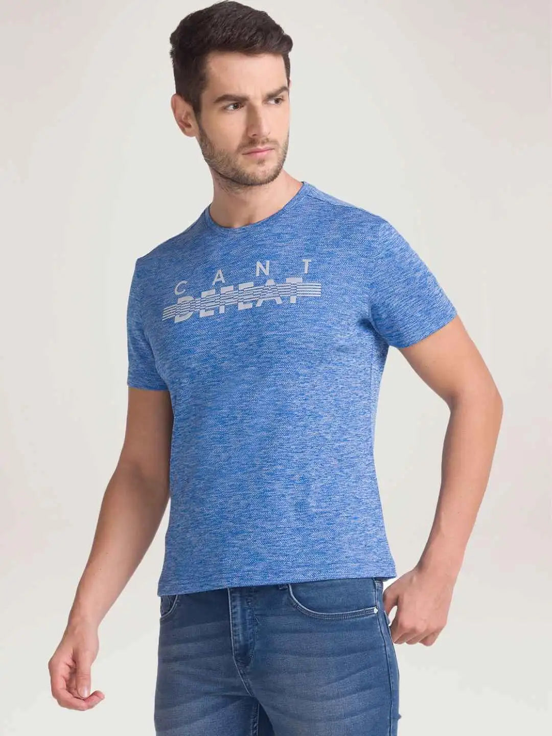 Parx Men Medium Blue Printed Regular Fit Casual T-Shirt