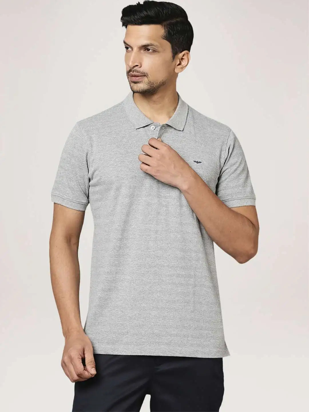 Park Avenue Men Medium Grey Solid Slim Fit Casual Polo