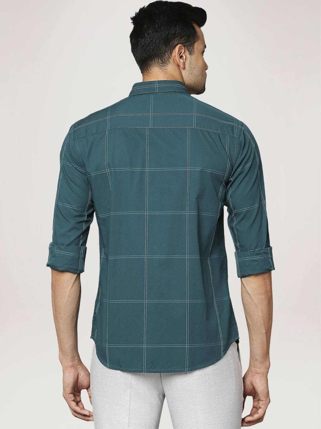 Park Avenue Men Dark Green Checks Slim Fit Party Shirt