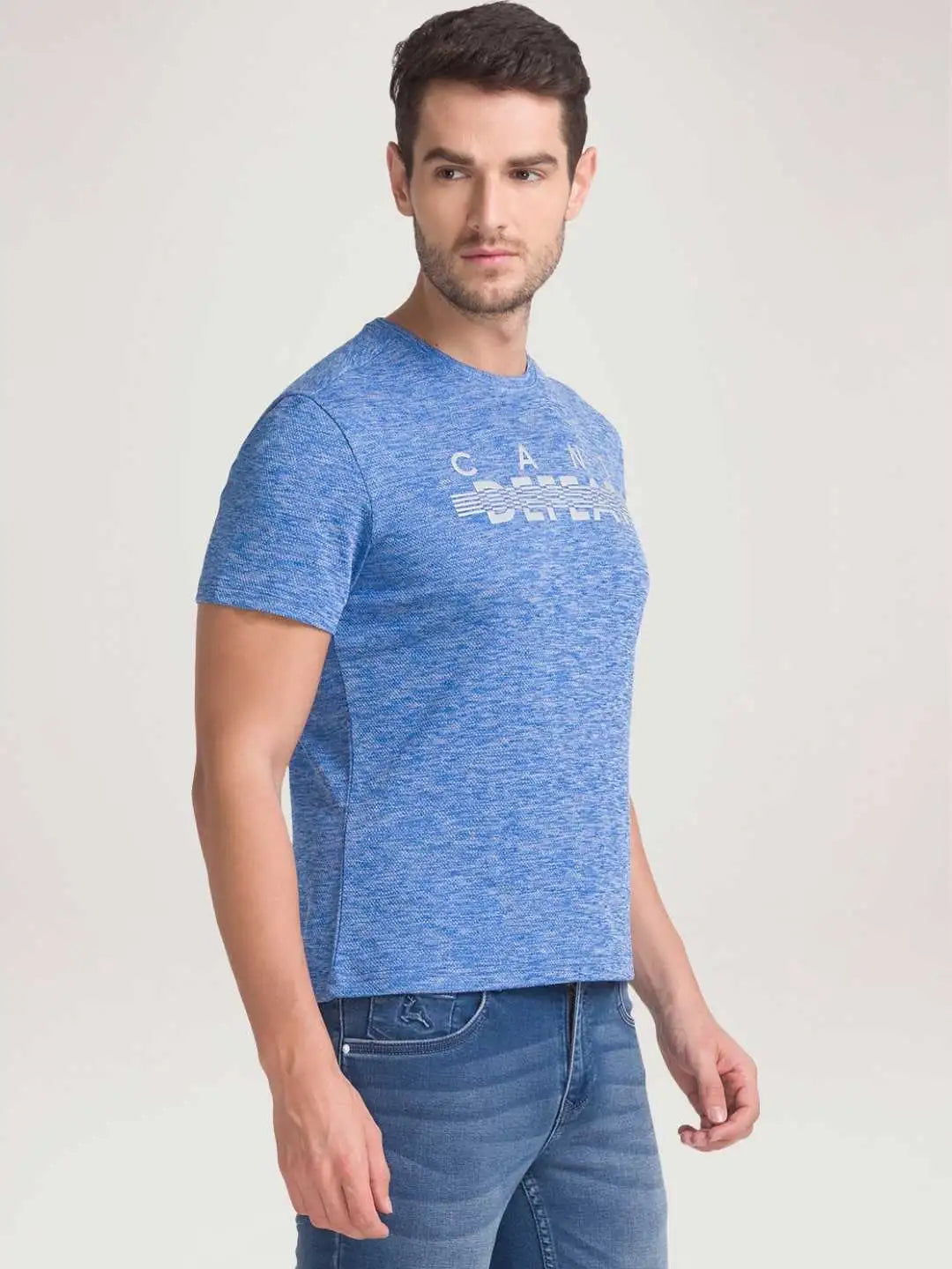 Parx Men Medium Blue Printed Regular Fit Casual T-Shirt
