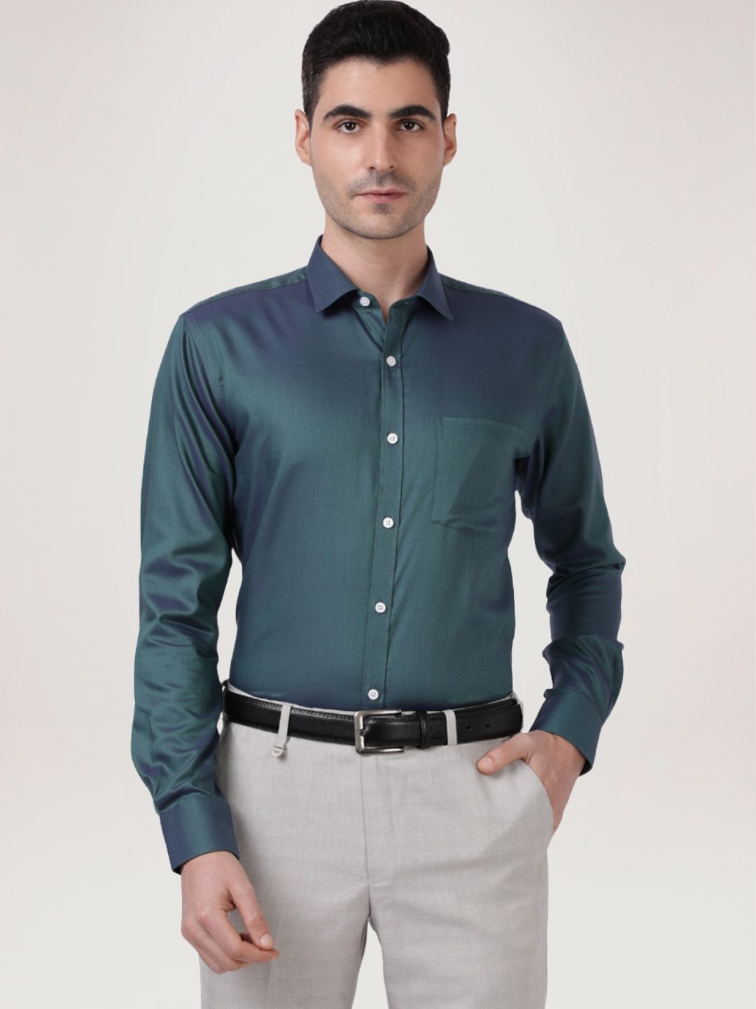 Park Avenue Men Dark Green Solid Slim Fit Work Shirt