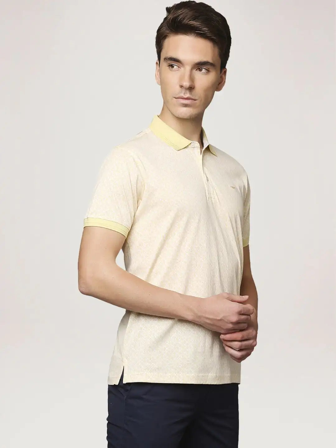 Park Avenue Men Medium Yellow Printed Slim Fit Casual Polo