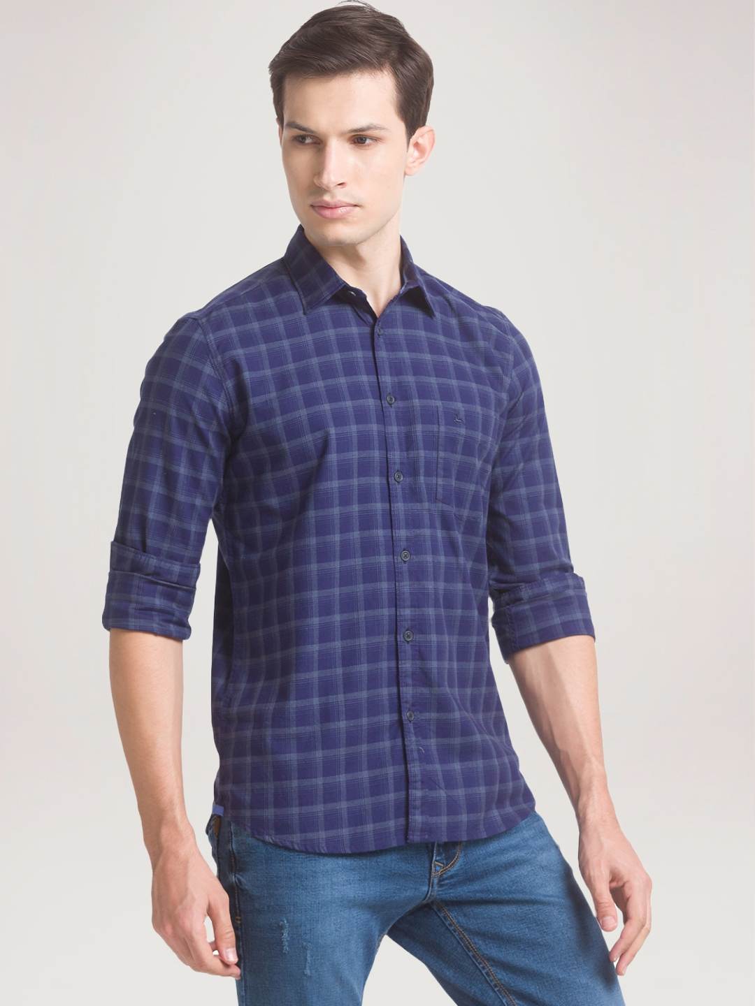 Parx Men Blue Checks Slim Fit Party Shirt