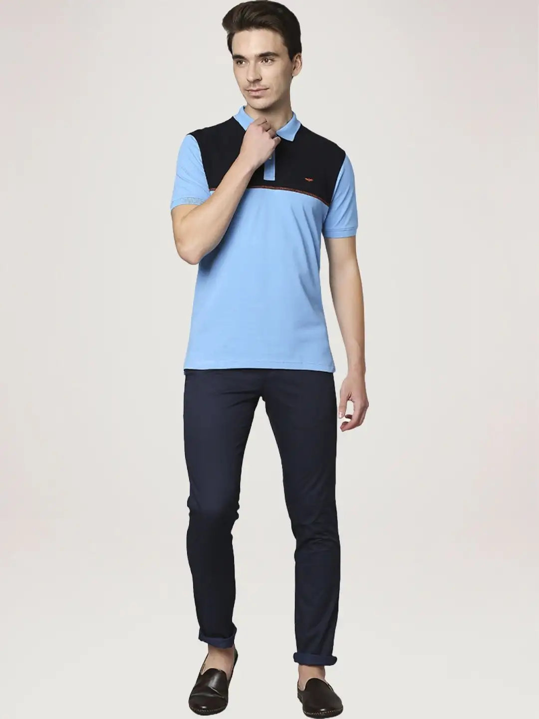 Park Avenue Men Medium Blue Solid Slim Fit Casual Polo