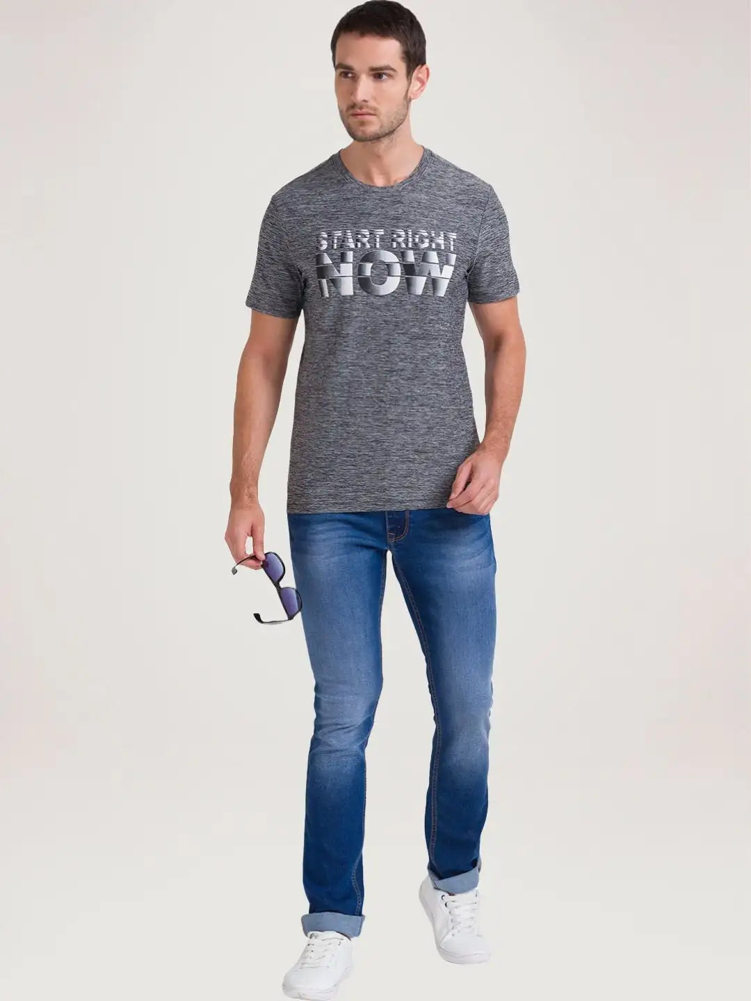 Parx Men Medium Grey Printed Regular Fit Casual T-Shirt