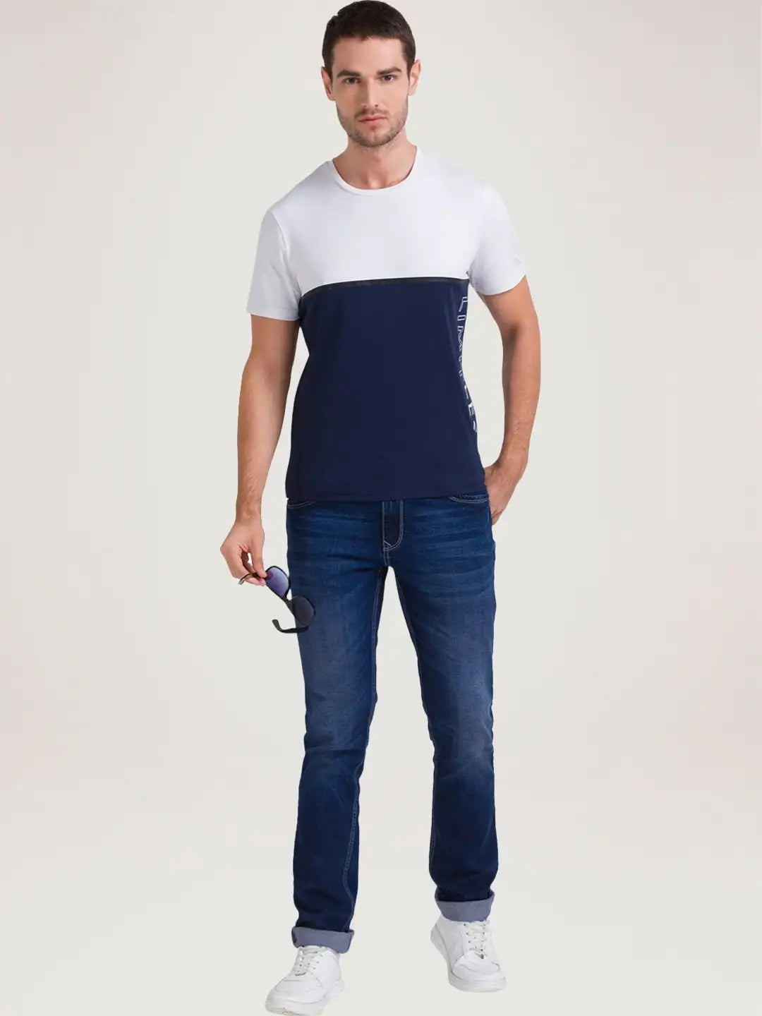 Parx Men Blue Solid Regular Fit Casual T-Shirt