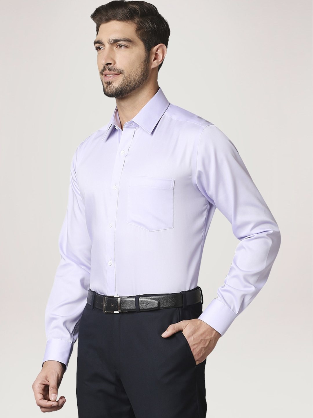 Park Avenue Men Medium Violet Solid Regular Fit Work Shirt