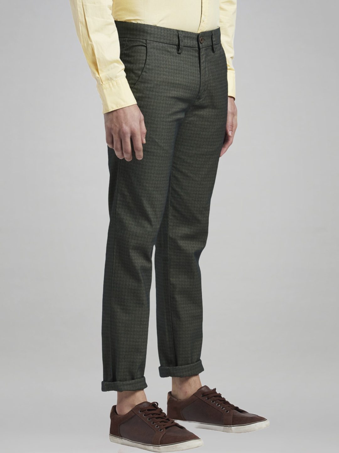 Parx Men Dark Brown Solid Tapered Fit Work Trouser