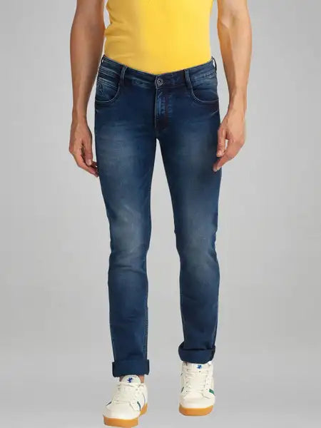 Parx Men Fancy Blue Solid Tapered Fit Casual Jeans