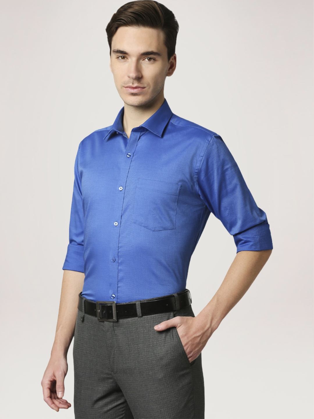 Park Avenue Men Blue Solid Slim Fit Work Shirt