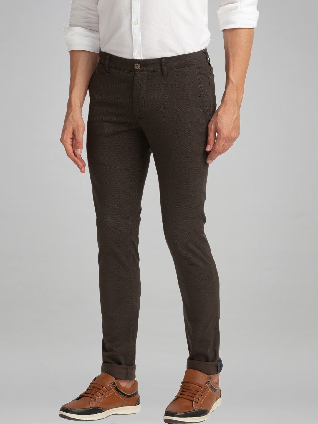 Parx Men Dark Green Printed Super Slim Fit Work Trouser