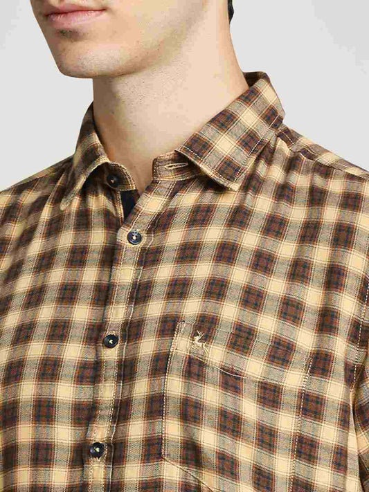 Parx Men Dark Brown Checks Slim Fit Party Shirt
