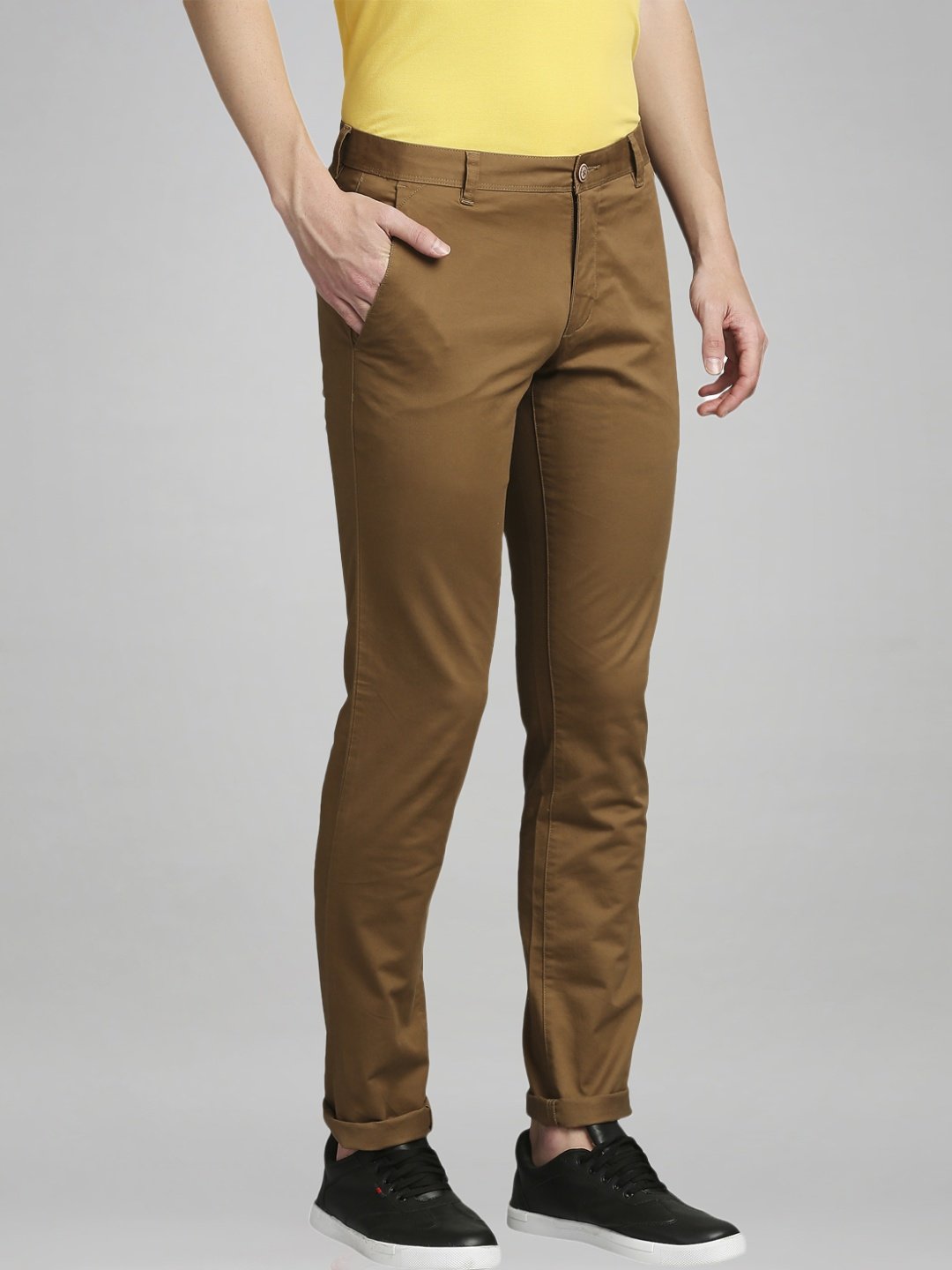 Parx Men Dark Brown Solid Tapered Fit Work Trouser