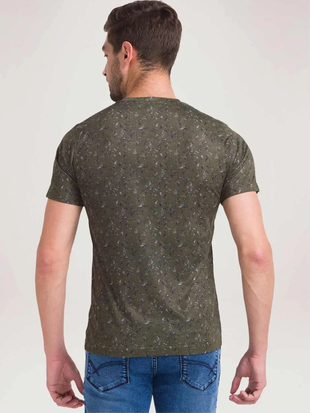 Parx Men Dark Green Printed Regular Fit Casual T-Shirt