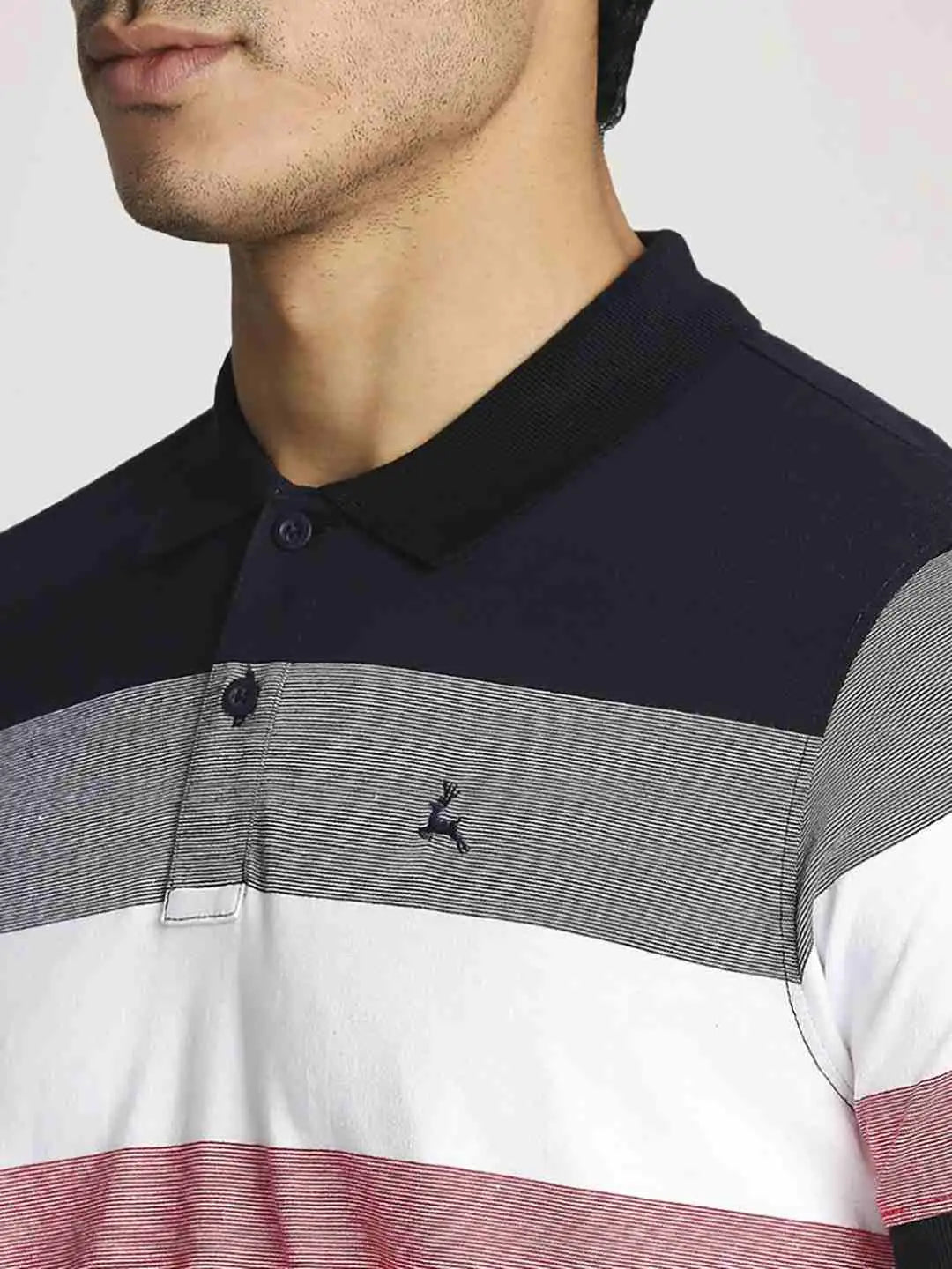 Parx Men Blue Stripe Regular Fit Casual Polo