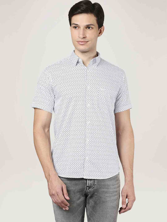 Park Avenue Men Medium Blue Printed Slim Fit Party Shirt