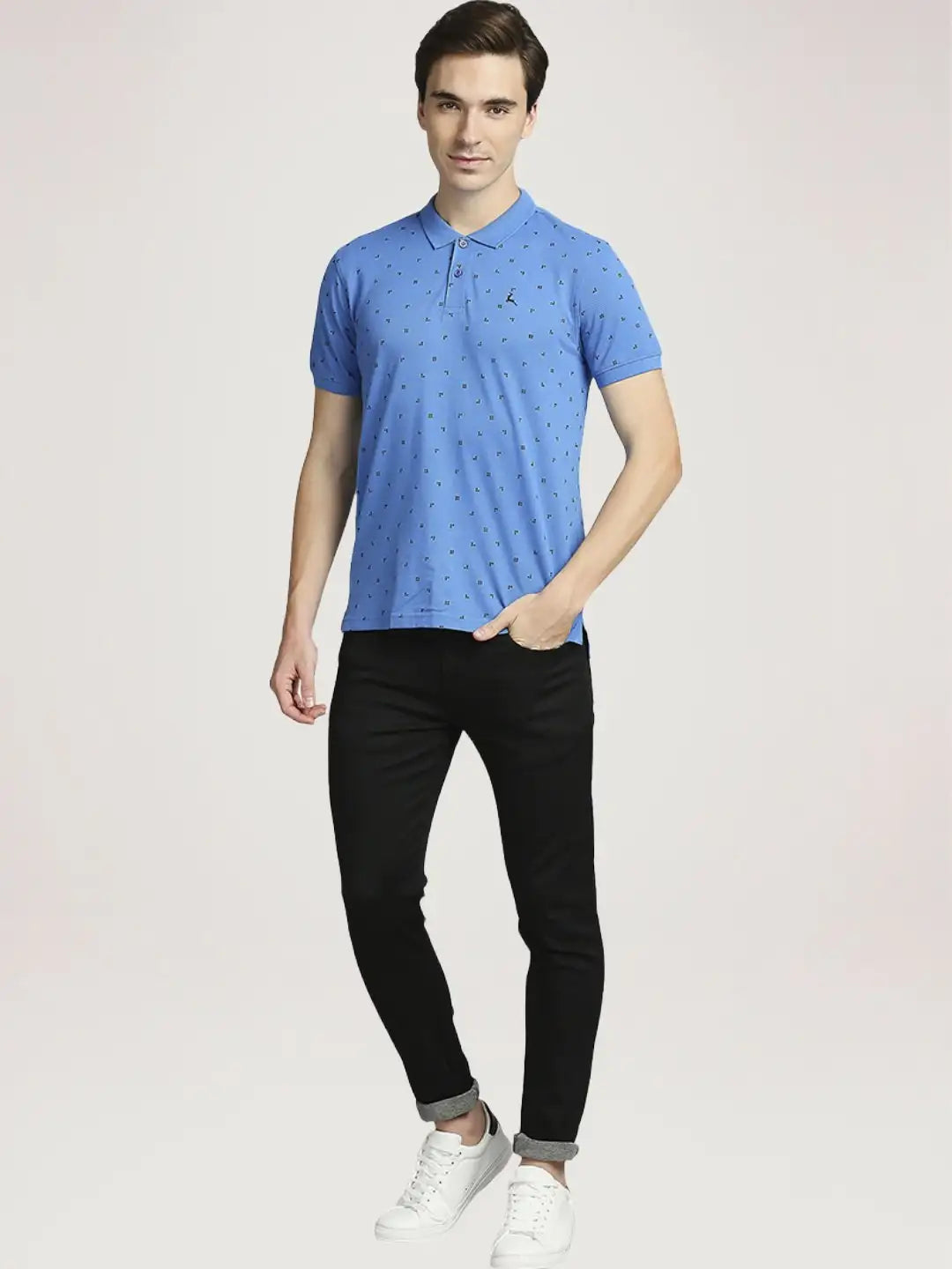 Parx Men Medium Blue Printed Regular Fit Casual Polo