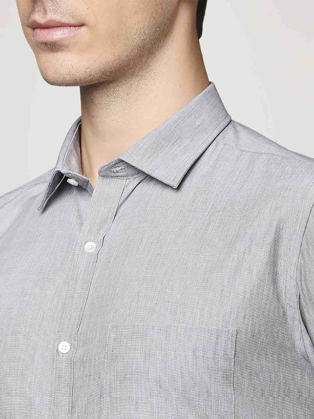 Park Avenue Men Medium Grey Solid Slim Fit Work Shirt