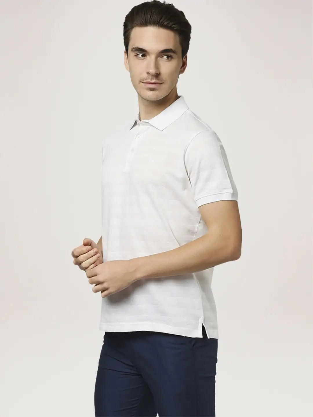 Park Avenue Men White Solid Slim Fit Casual Polo