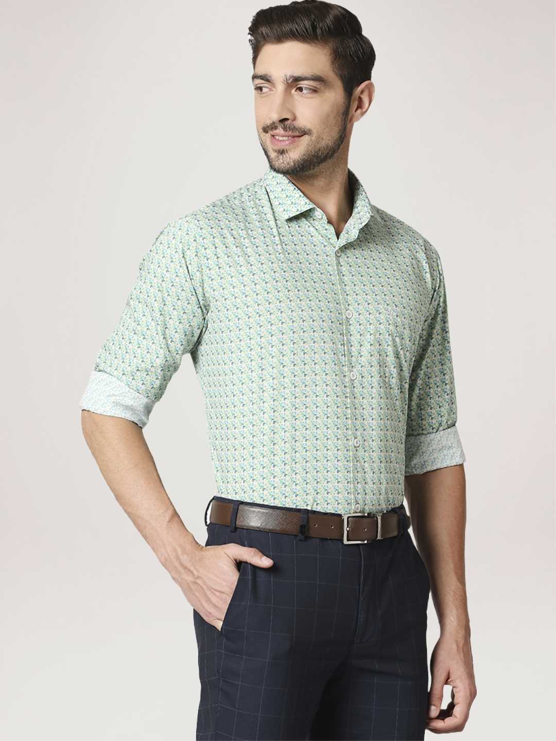 Park Avenue Men Medium Yellow Printed Slim Fit Work Shirt