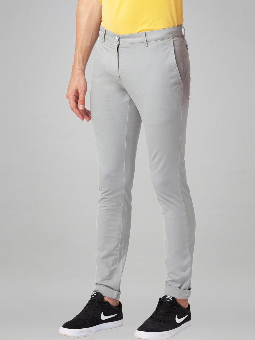 Parx Men Medium Grey Solid Super Slim Fit Work Trouser