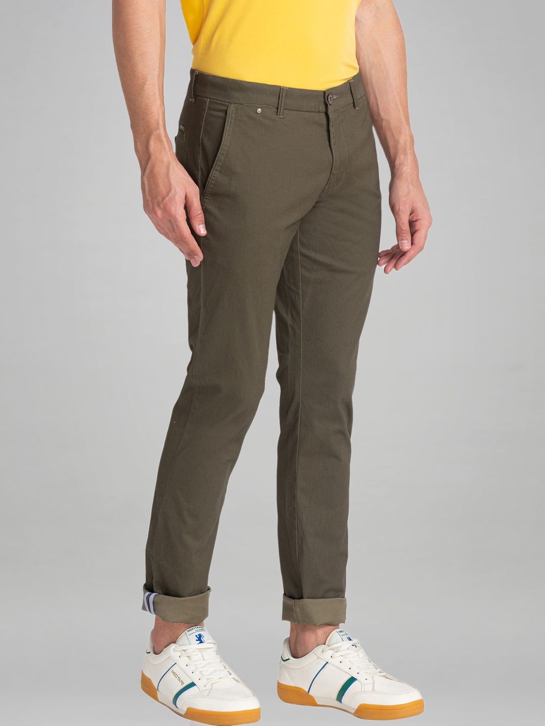 Parx Men Medium Green Printed Tapered Fit Casual chinos
