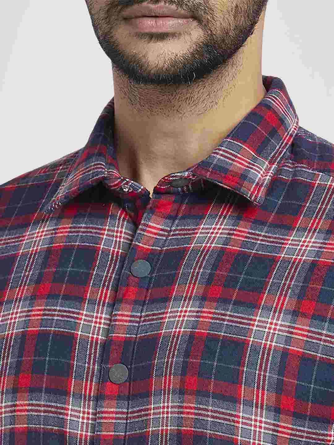 Parx Men Medium Red Checks Slim Fit Party Shirt