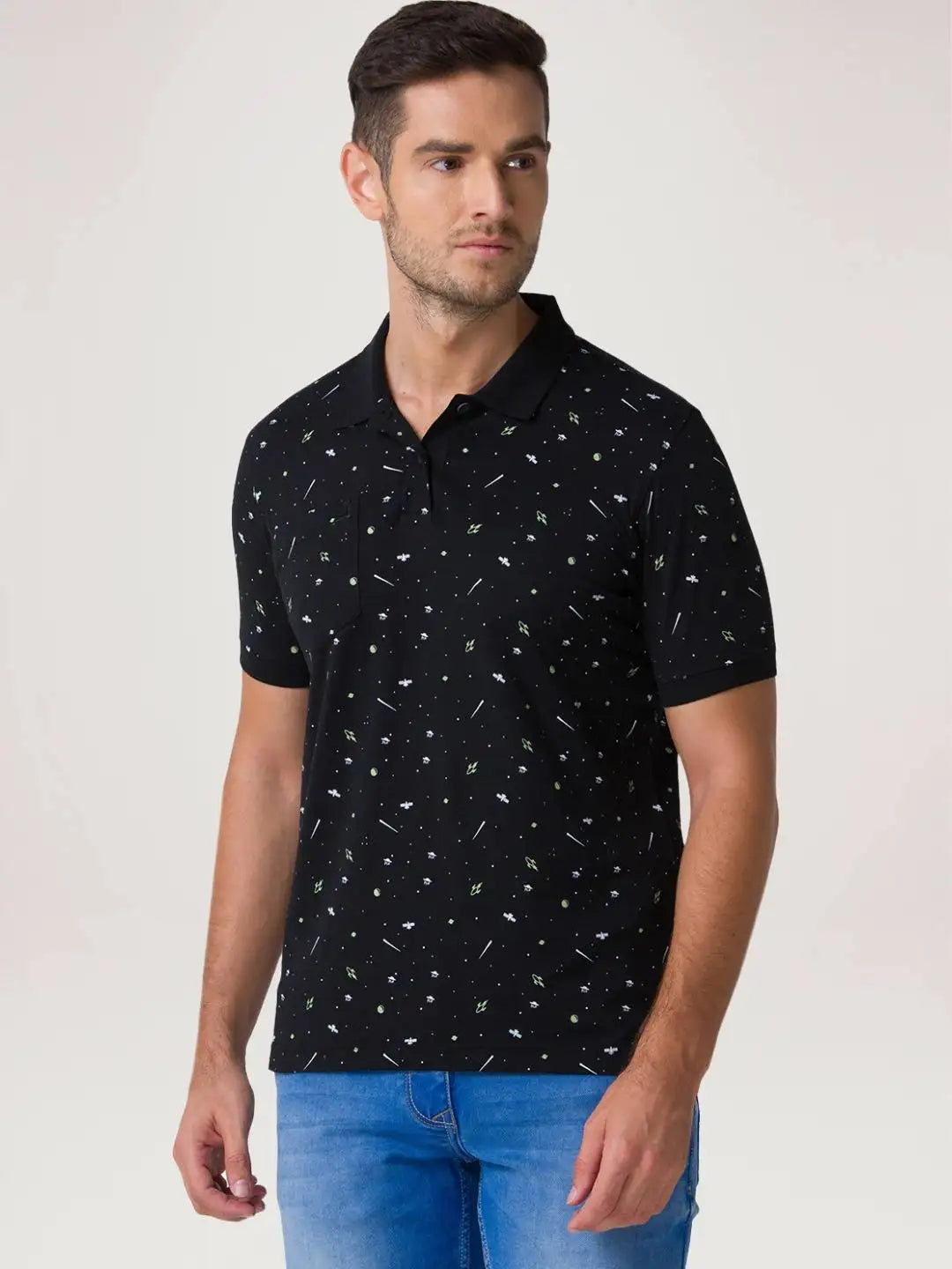 Parx Men Black Printed Regular Fit Casual Polo