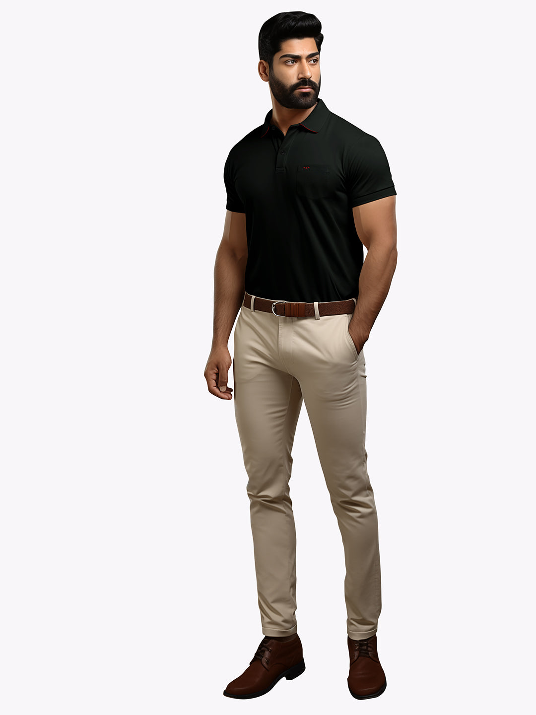 Men Black Tailored Fit Solid Cotton Half Sleeve T-Shirt