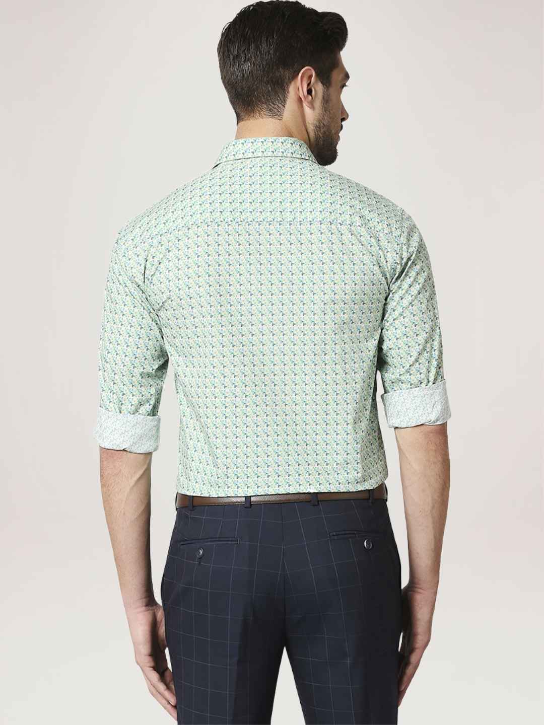 Park Avenue Men Medium Yellow Printed Slim Fit Work Shirt