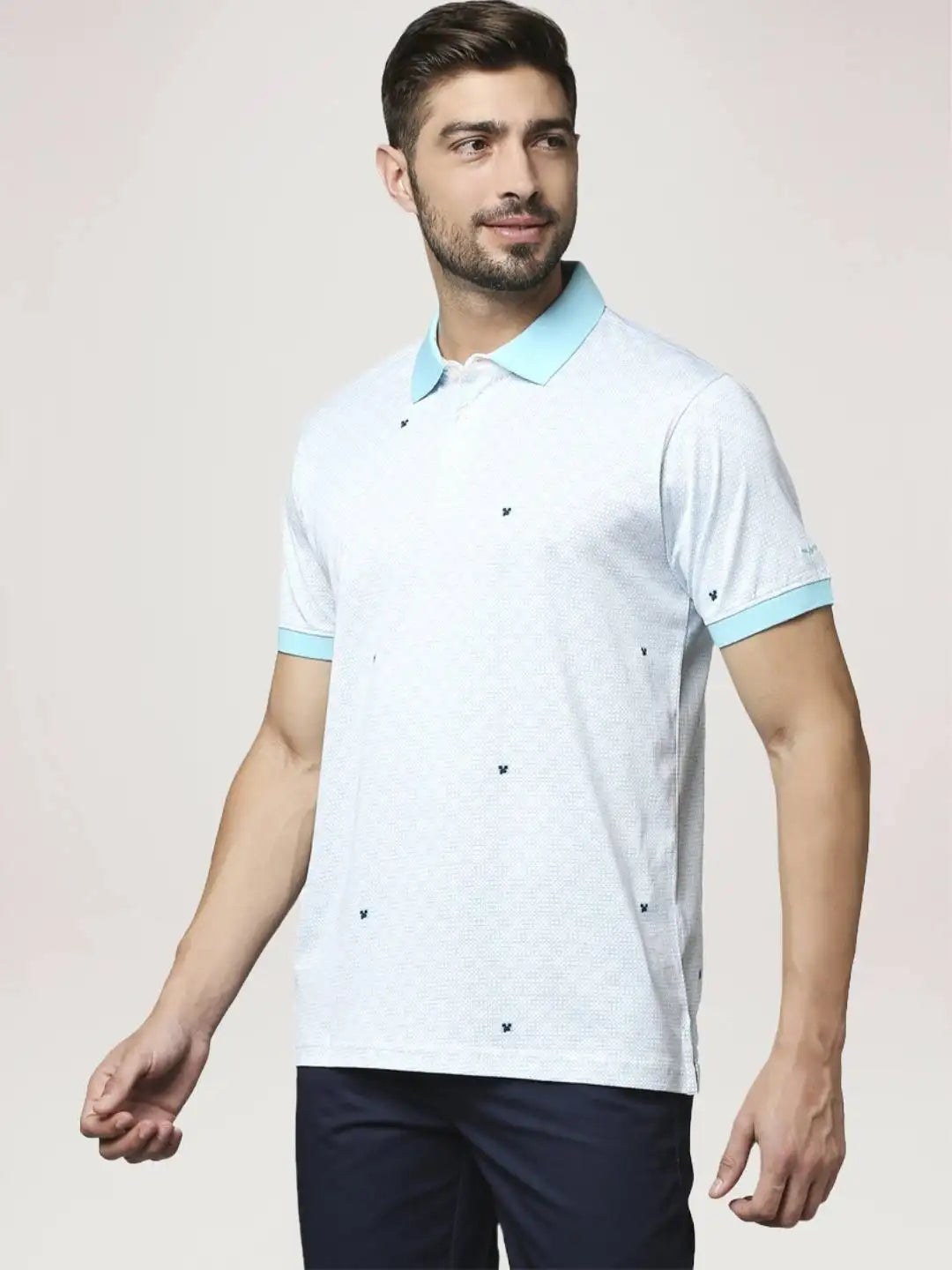 Park Avenue Men Medium Blue Printed Slim Fit Casual Polo