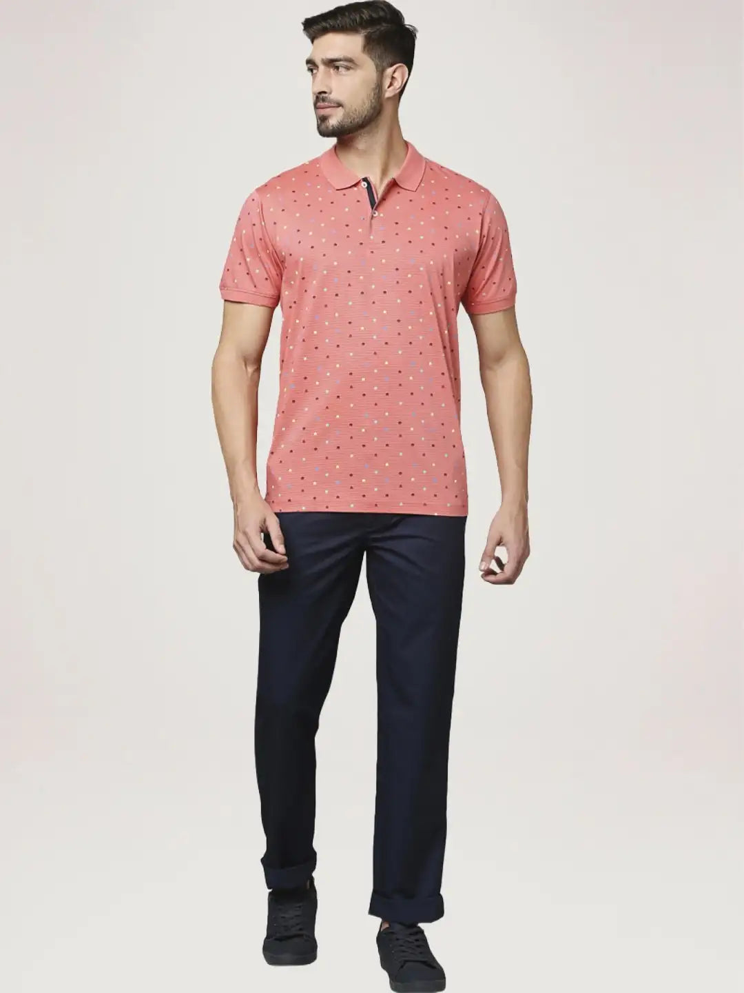 Park Avenue Men Medium Red Printed Slim Fit Casual Polo