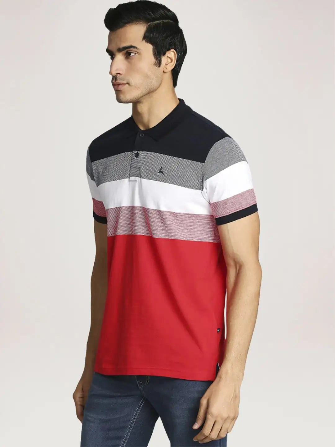 Parx Men Blue Stripe Regular Fit Casual Polo