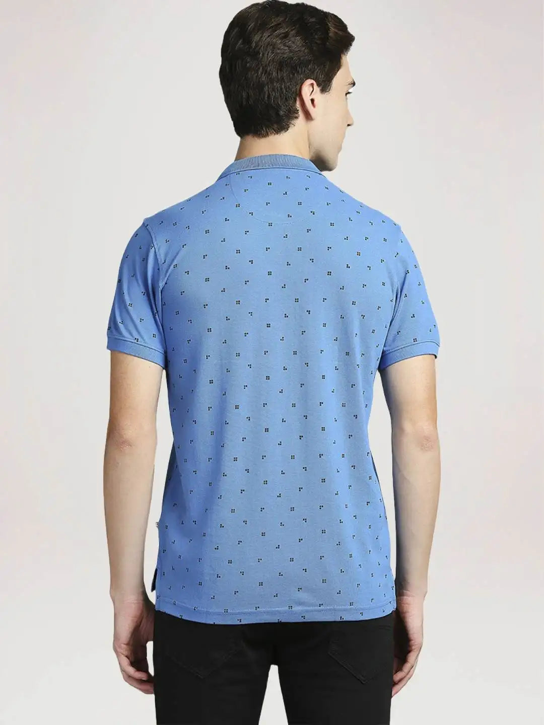 Parx Men Medium Blue Printed Regular Fit Casual Polo