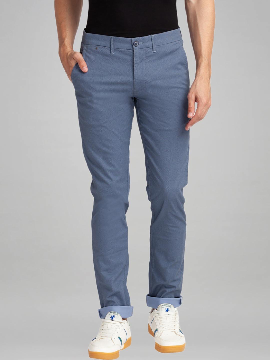 Parx Men Medium Blue Printed Tapered Fit Casual chinos