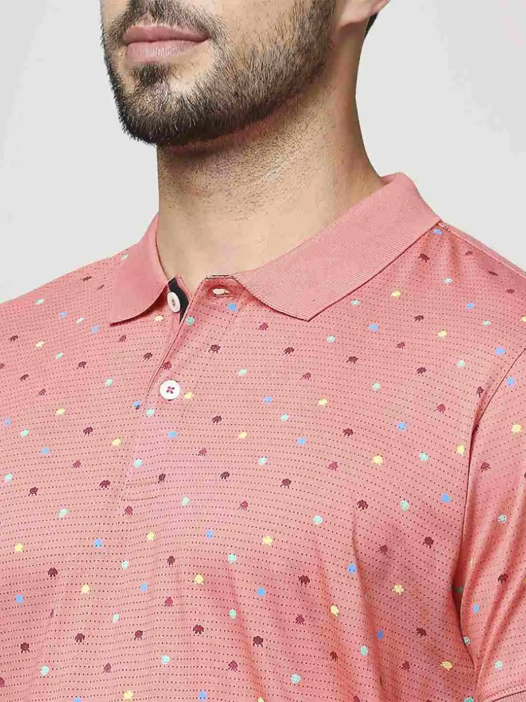 Park Avenue Men Medium Red Printed Slim Fit Casual Polo