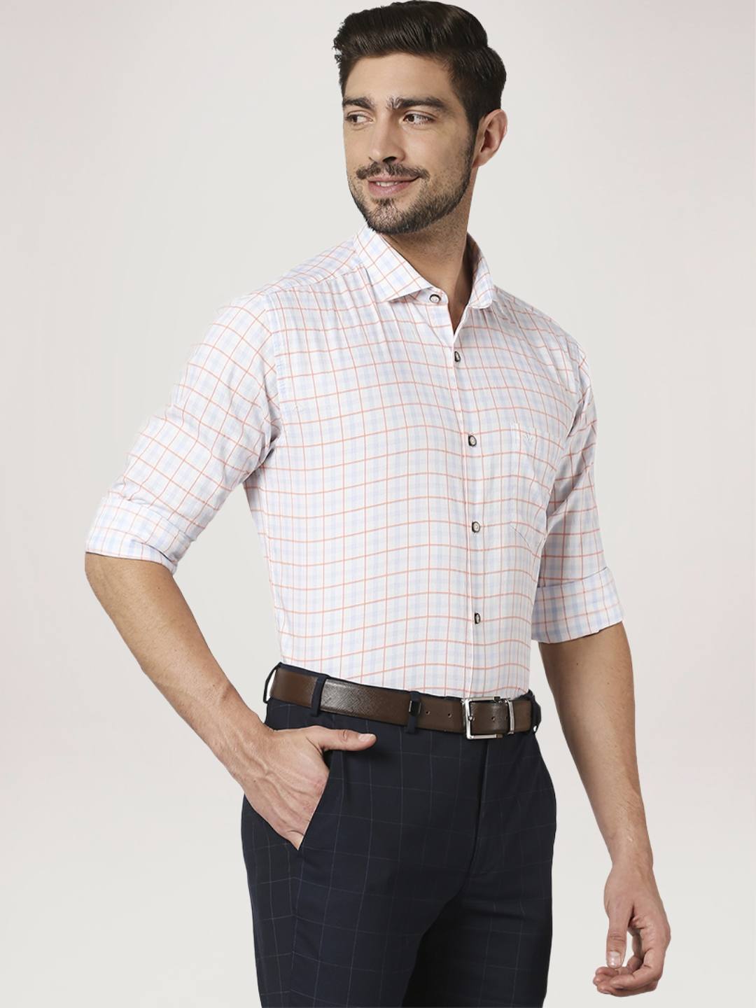 Park Avenue Men Medium Blue Checks Slim Fit Party Shirt