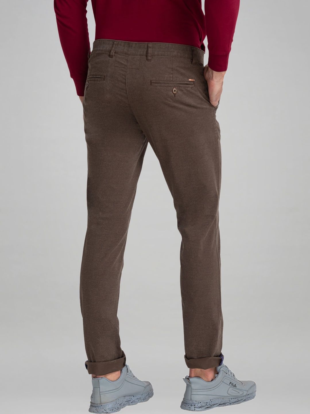 Parx Men Dark Brown Printed Tapered Fit Work Trouser