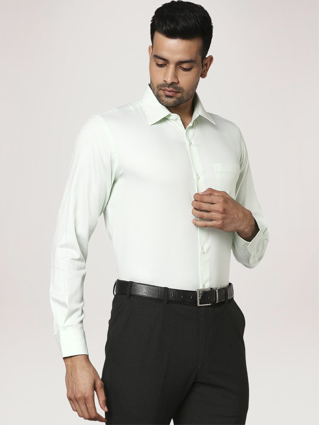 Raymond Men Medium Green Solid Regular Fit Work Shirt